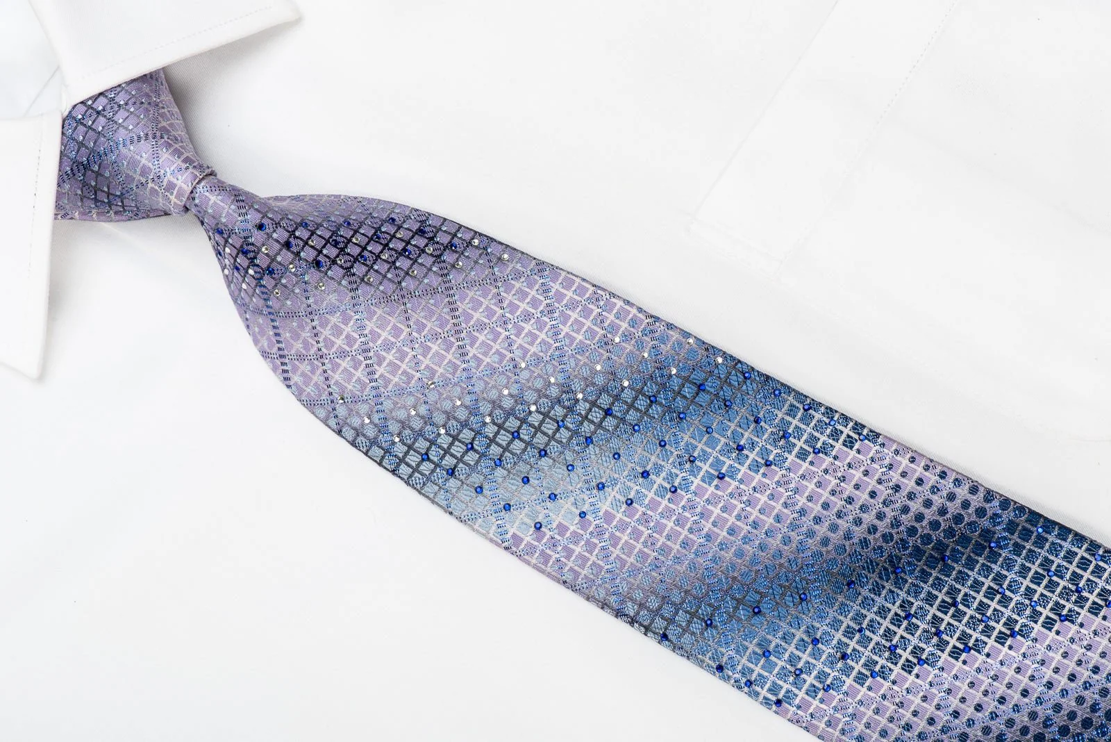 Emprise Men's Crystal Silk Necktie Mauve Blue Geometric With Blue Sparkles - Image 3