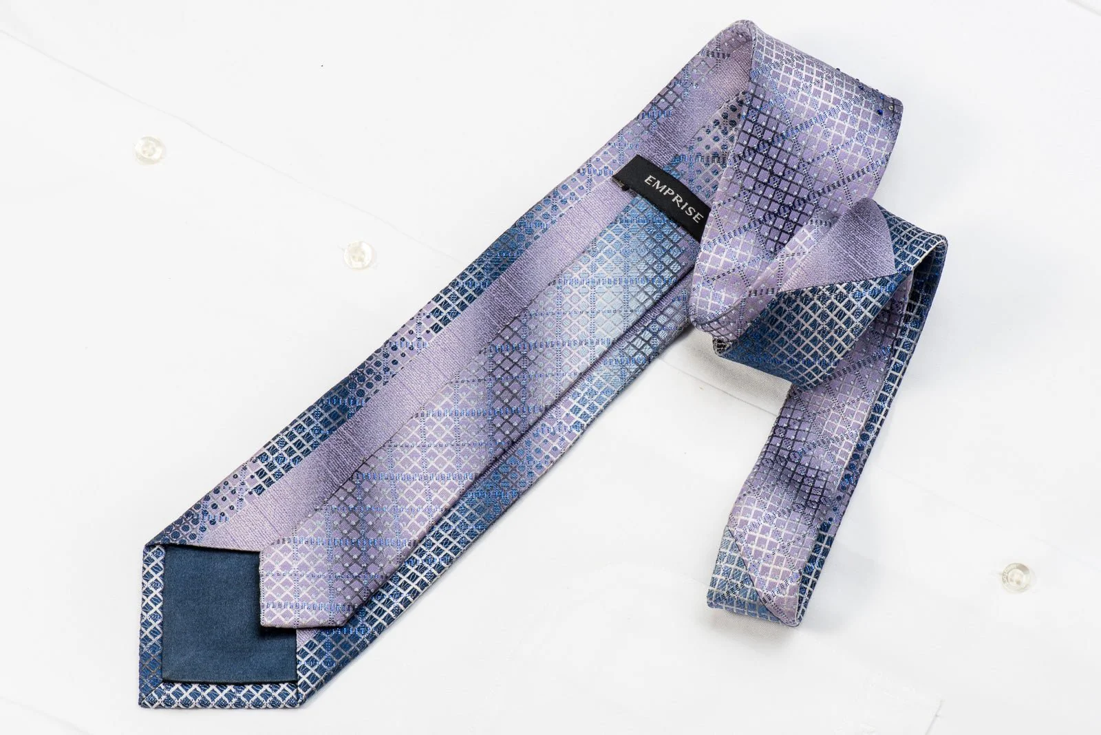 Emprise Men's Crystal Silk Necktie Mauve Blue Geometric With Blue Sparkles - Image 4