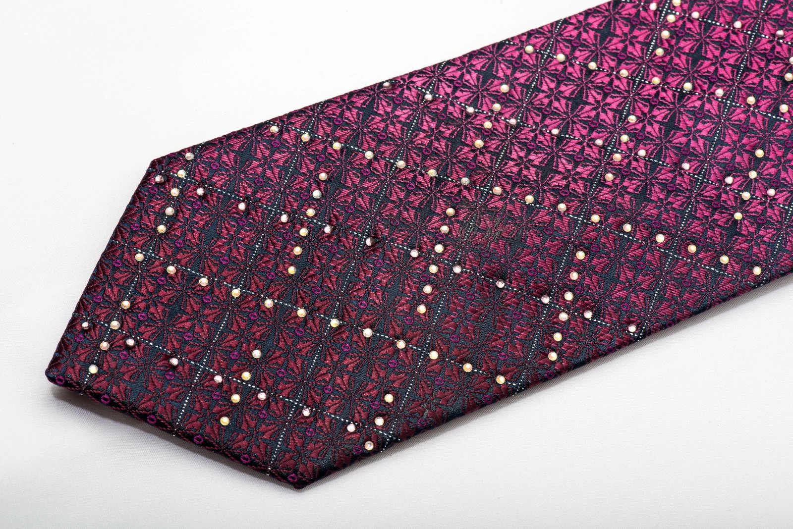 Fasion Top Rhinestone Necktie Burgundy Cartouche On Navy With Silver Sparkles - Image 3