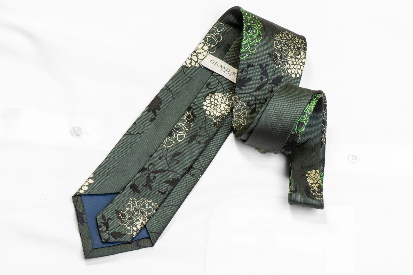 Floral On Green Black Rhinestone Tie With Silver Sparkles - Image 4