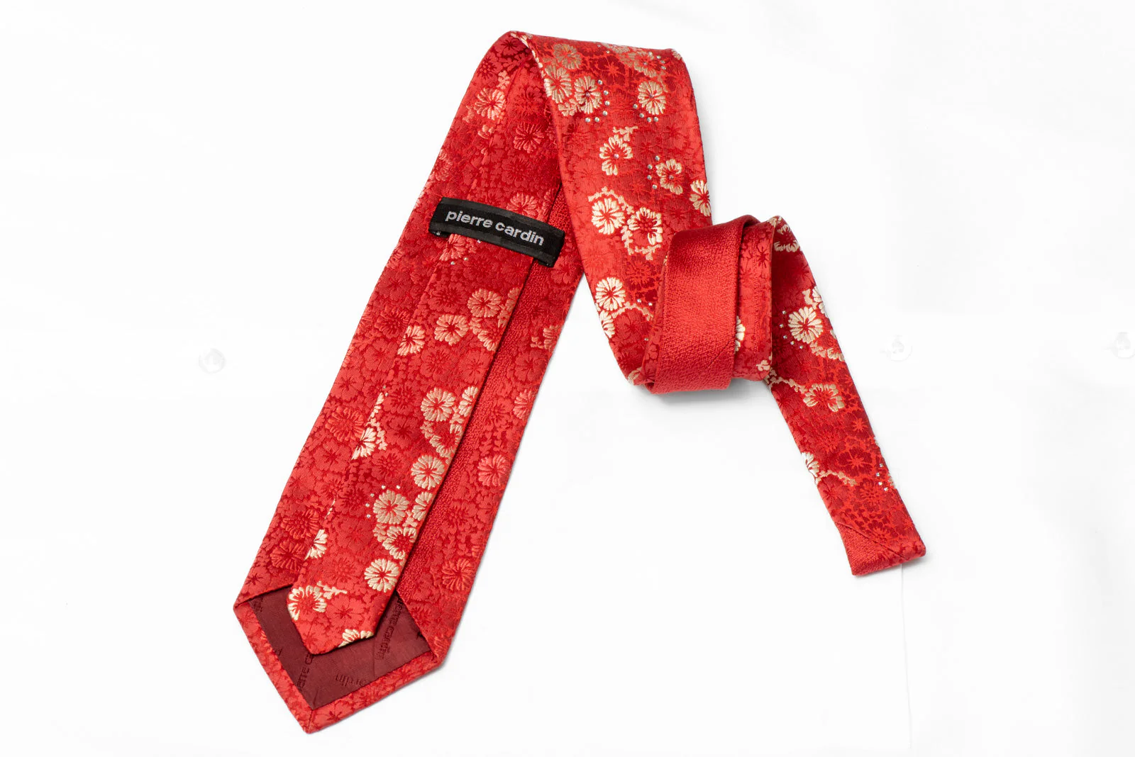 Floral On Red Rhinestone Tie With Silver Sparkles - Image 3