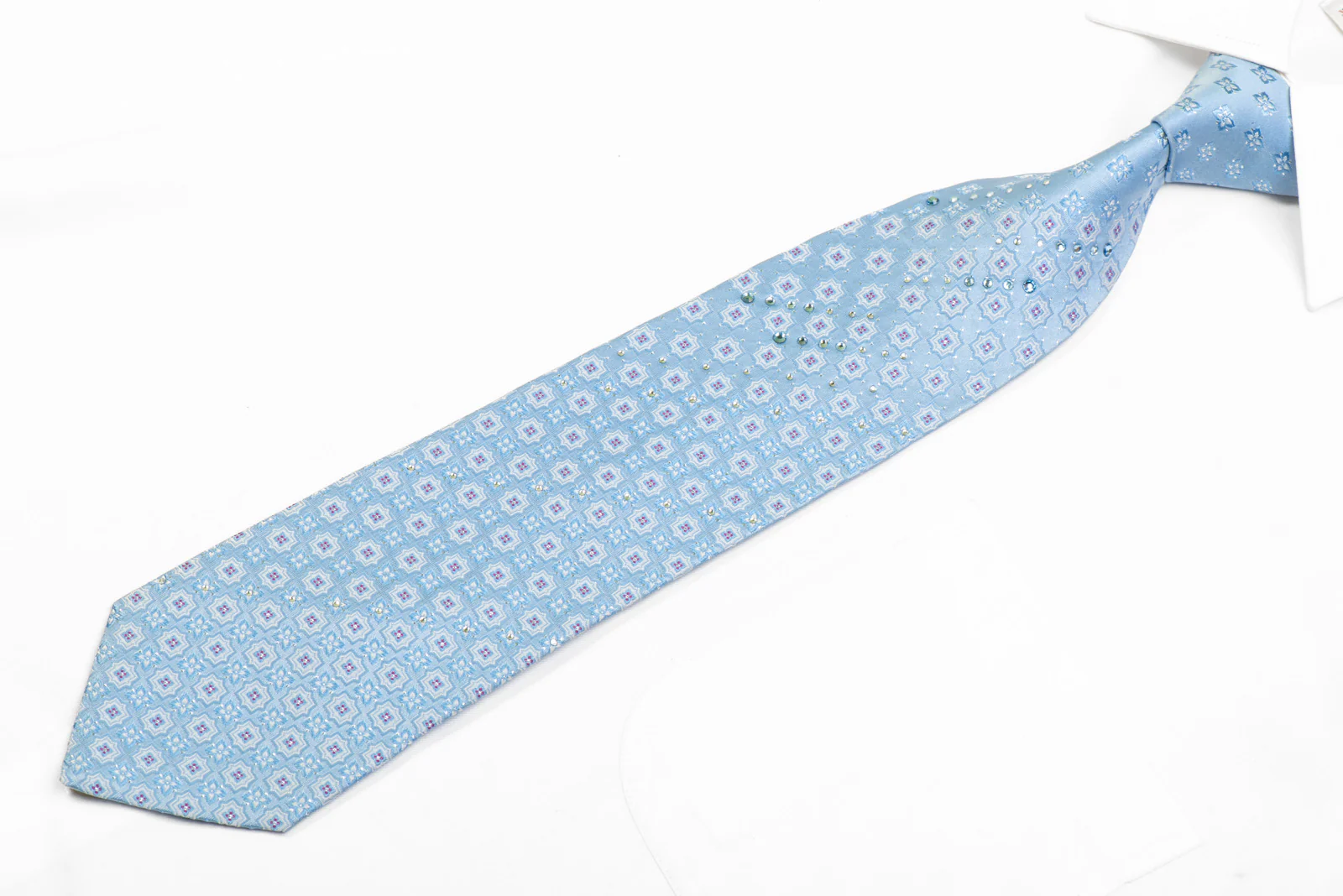 Foulard On Pale Blue Rhinestone Necktie With Silver Sparkles - Image 3