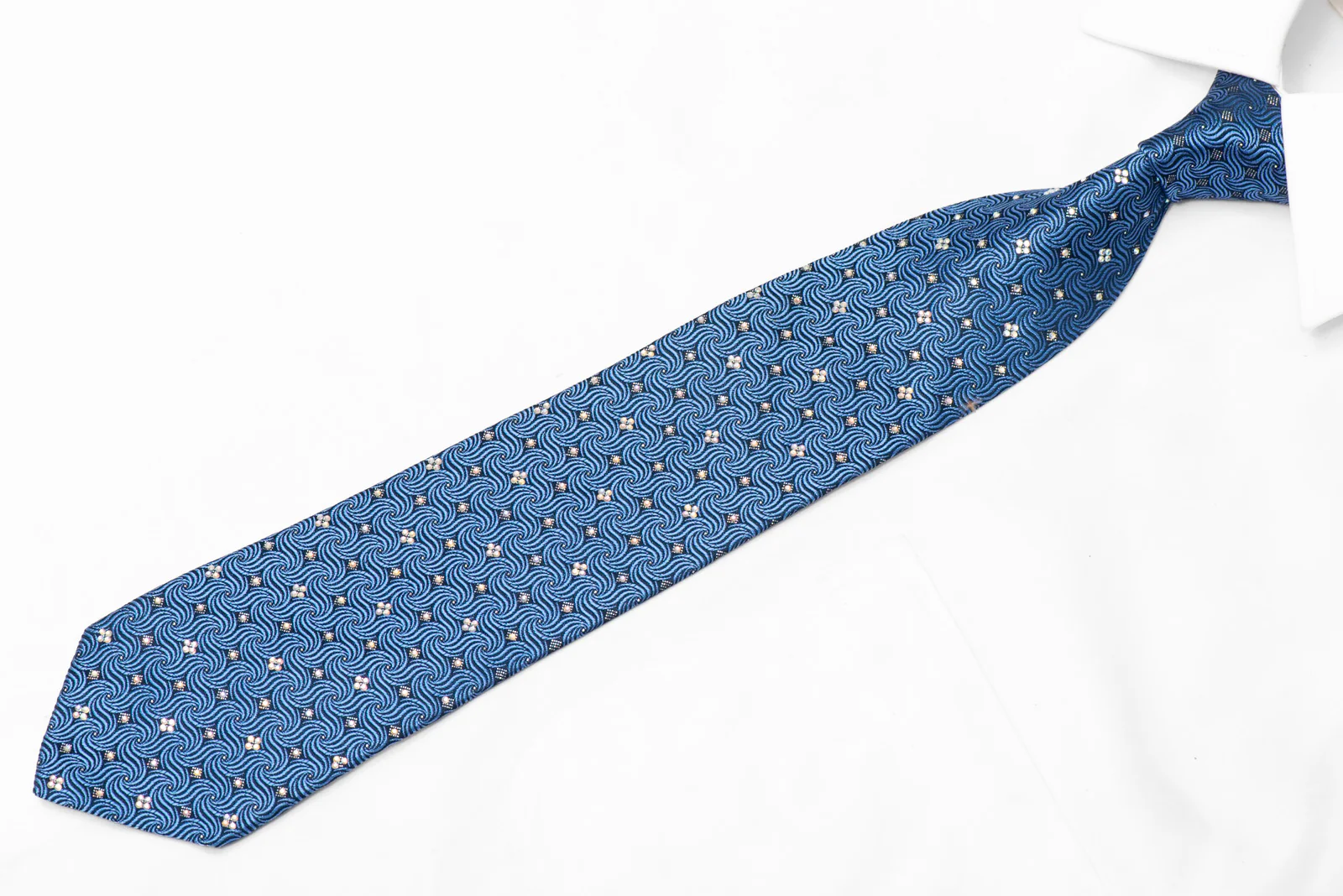 Geometric On Dark Blue Rhinestone Silk Necktie With Silver Sparkles - Image 3