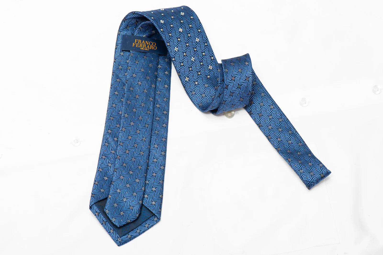 Geometric On Dark Blue Rhinestone Silk Necktie With Silver Sparkles - Image 4