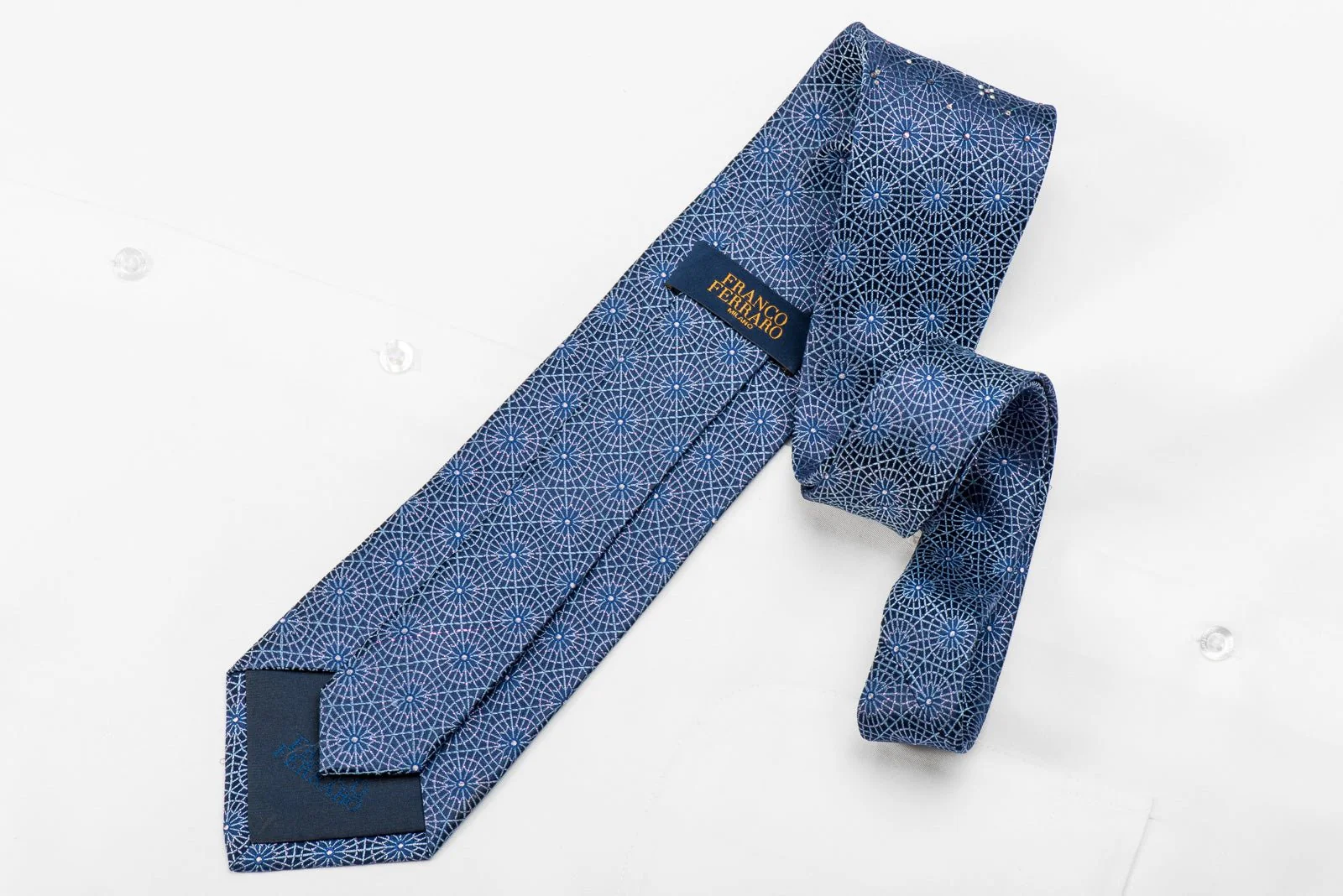 Franco Ferraro Men's Crystal Tie Arabesque Trellis On Blue With Purple Sparkles - Image 6