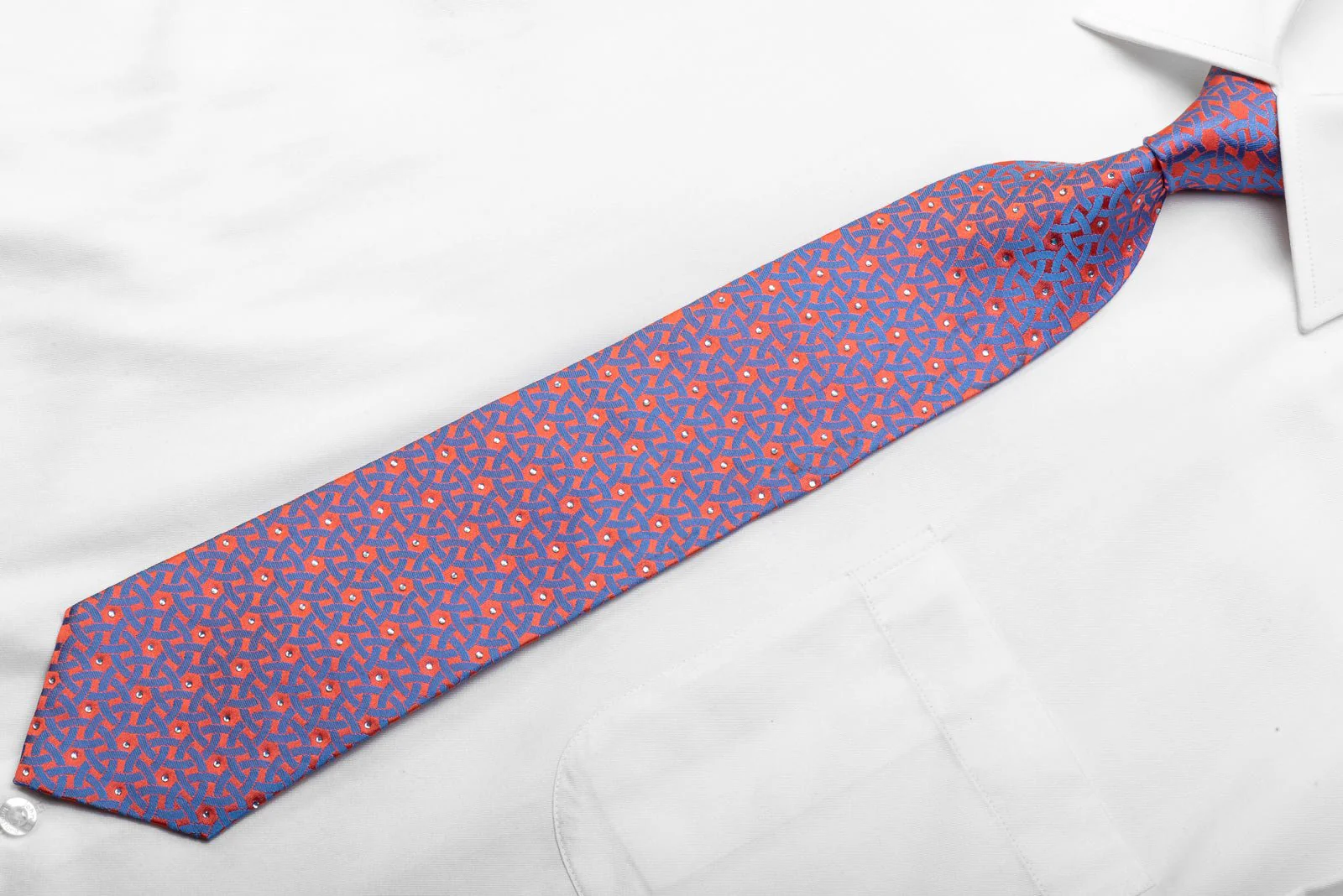 Franco Ferraro Men's Rhinestone Necktie Blue Geometric On Pink Silk - Image 4