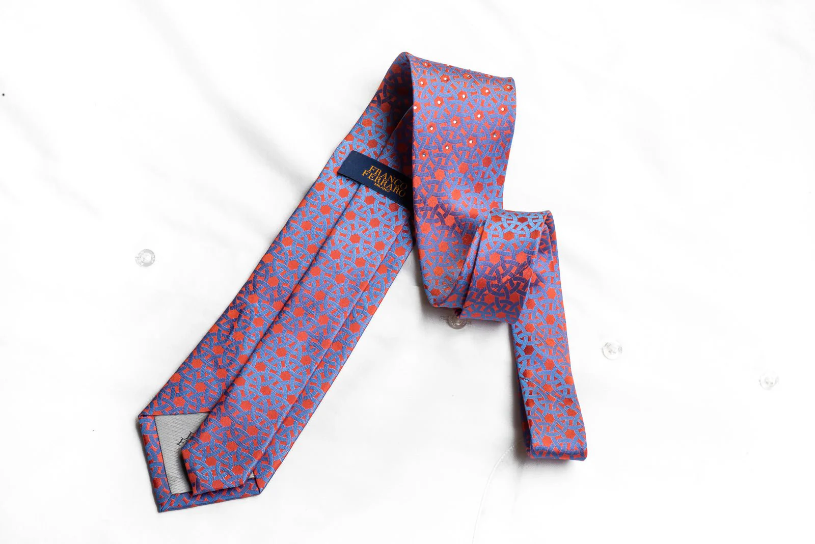 Franco Ferraro Men's Rhinestone Necktie Blue Geometric On Pink Silk - Image 5