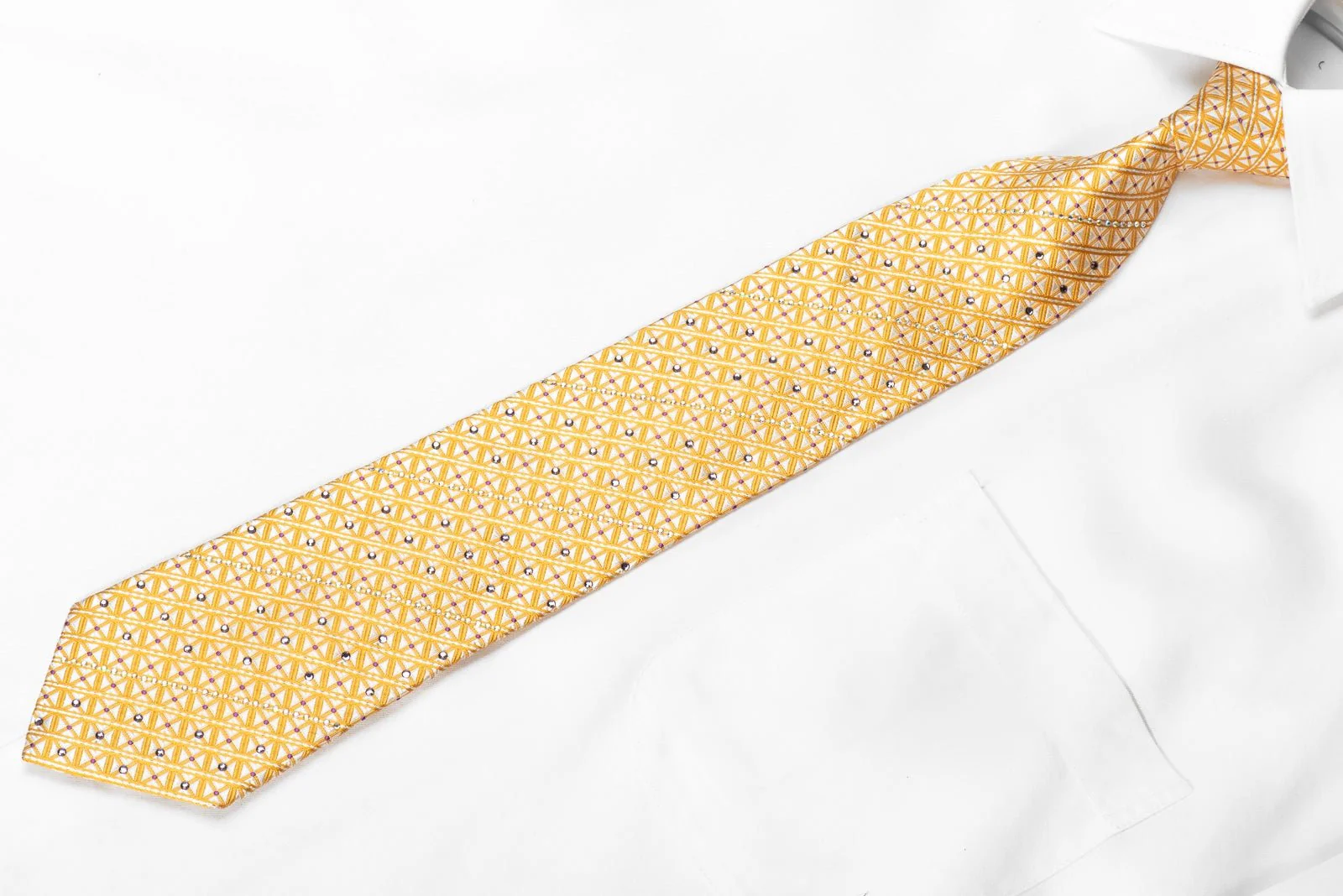 Franco Ferraro Yellow Trellis On White With Silver Sparkles - Image 3
