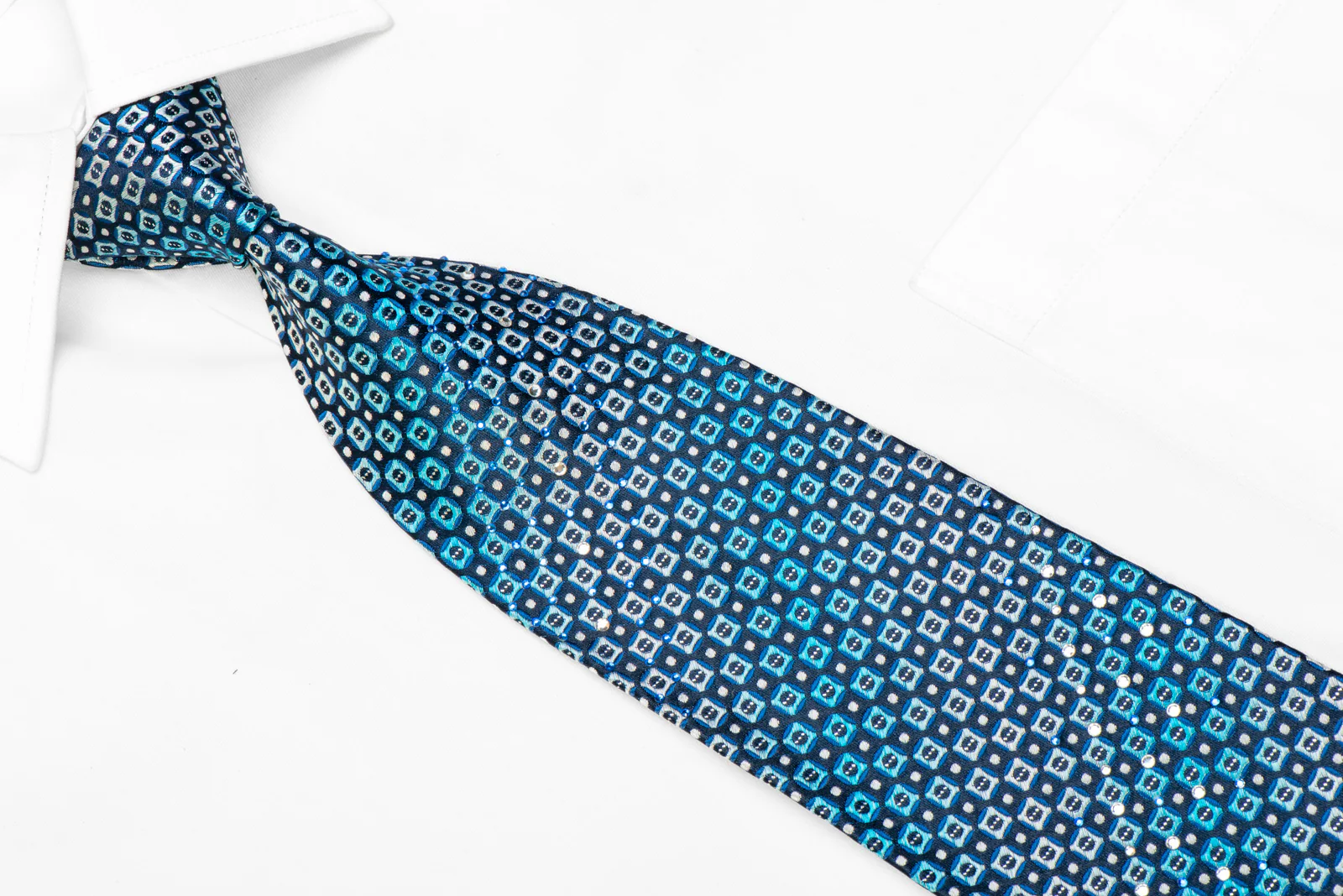 Geometric Checkered Rhinestone Necktie With Silver Sparkles - Image 2