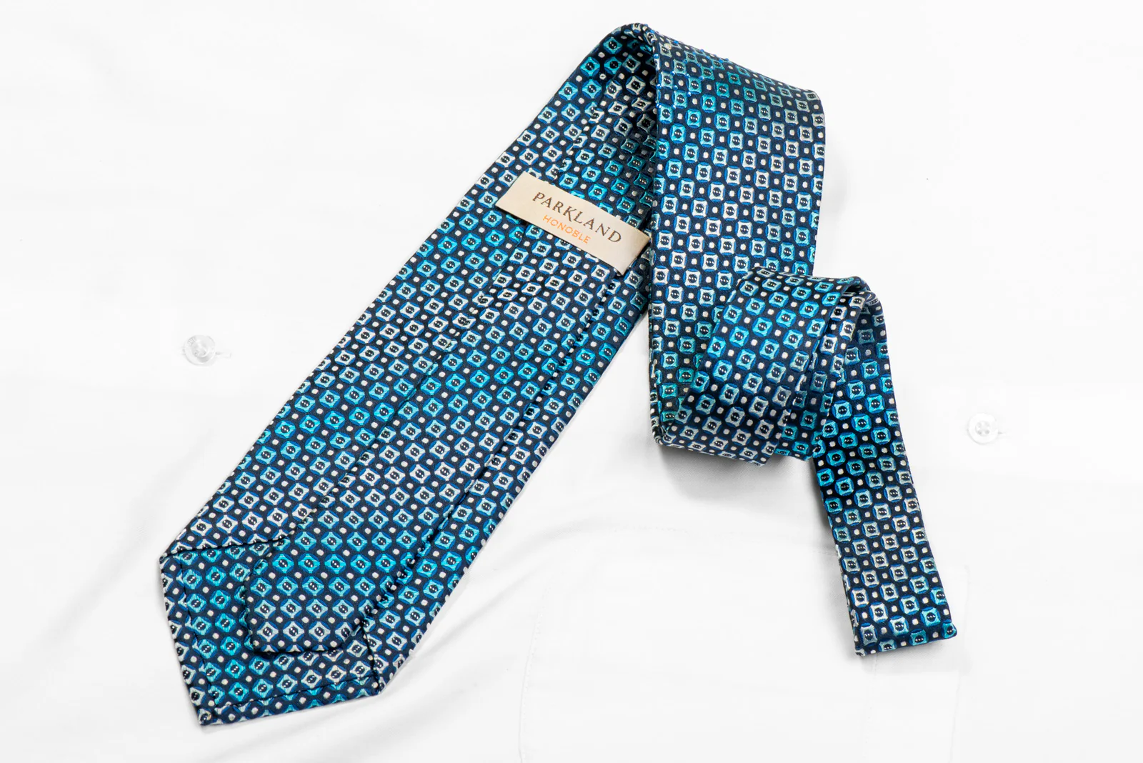 Geometric Checkered Rhinestone Necktie With Silver Sparkles - Image 4