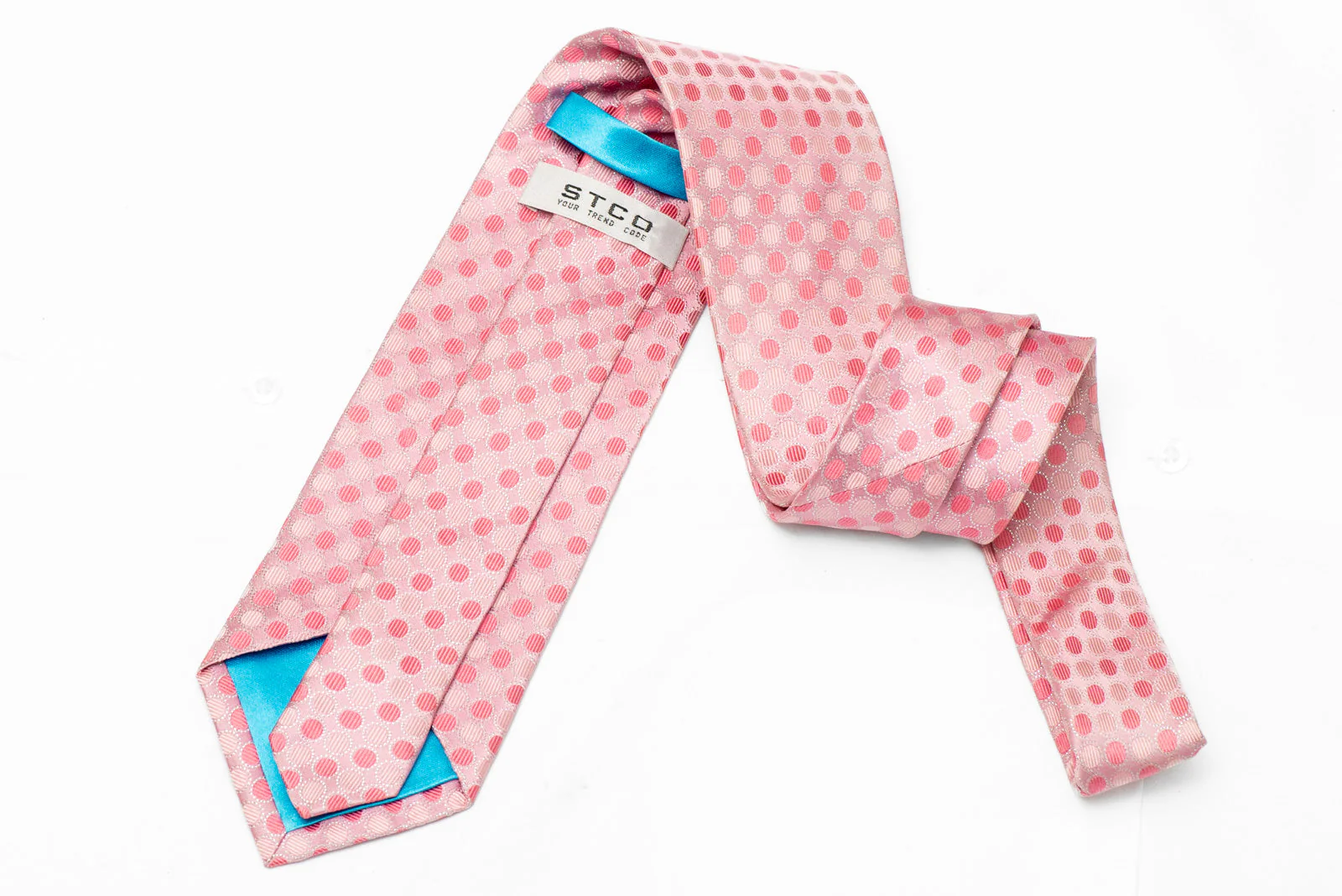 Geometric Circles On Pink Silk Necktie With Silver Sparkles - Image 3