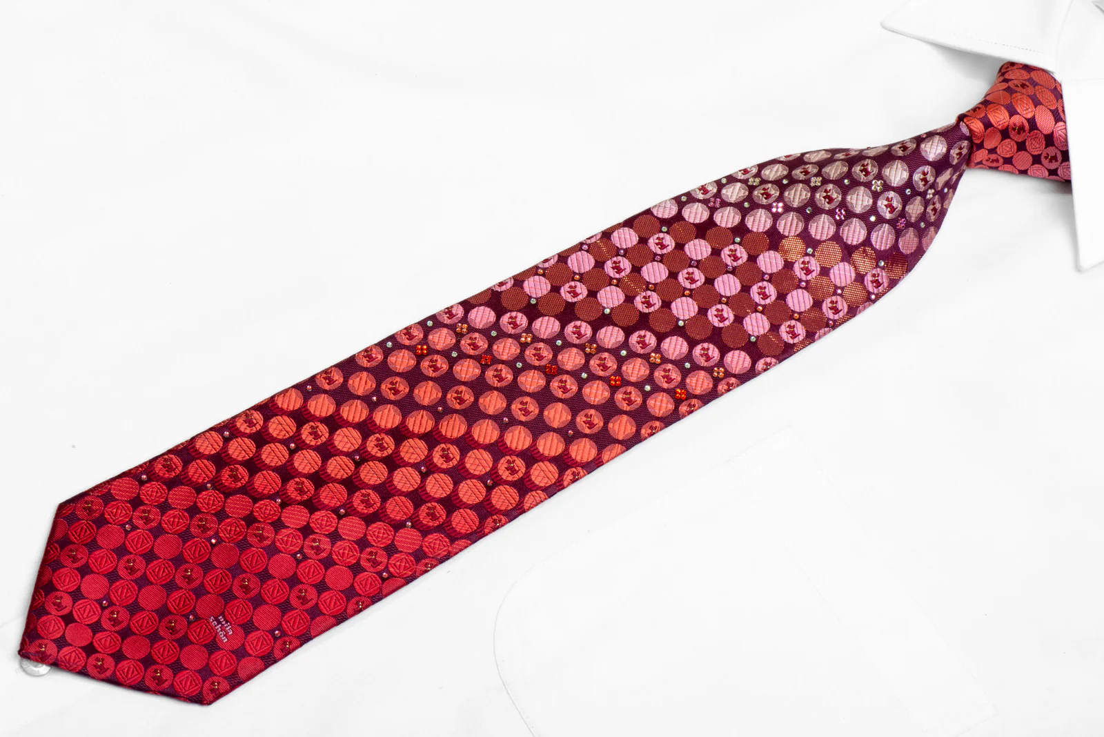 Geometric Circles & Scotty Dogs On Burgundy Rhinestone Silk Necktie With Sparkles - Image 3