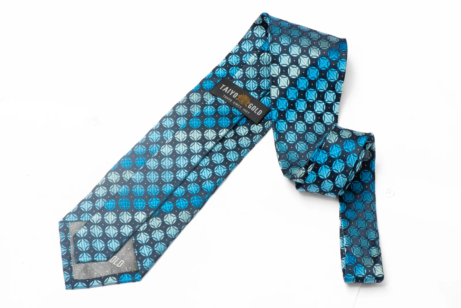Geometric Design On Navy Blue Rhinestone Silk Necktie With Silver Sparkles - Image 3