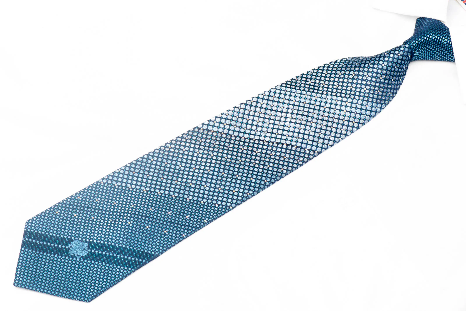 Geometric Dots On Navy Rhinestone Silk Tie With Silver Sparkles - Image 2