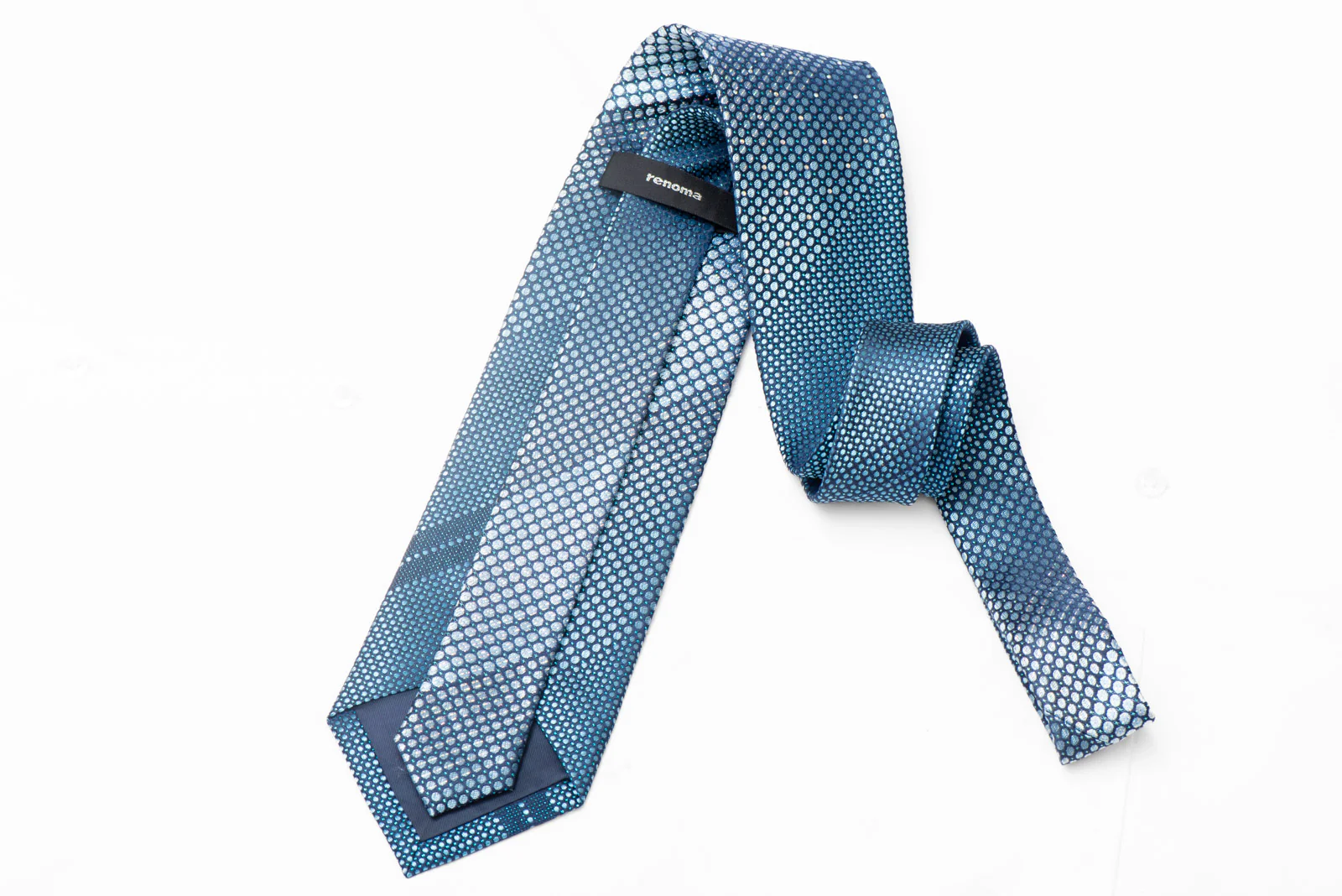 Geometric Dots On Navy Rhinestone Silk Tie With Silver Sparkles - Image 3