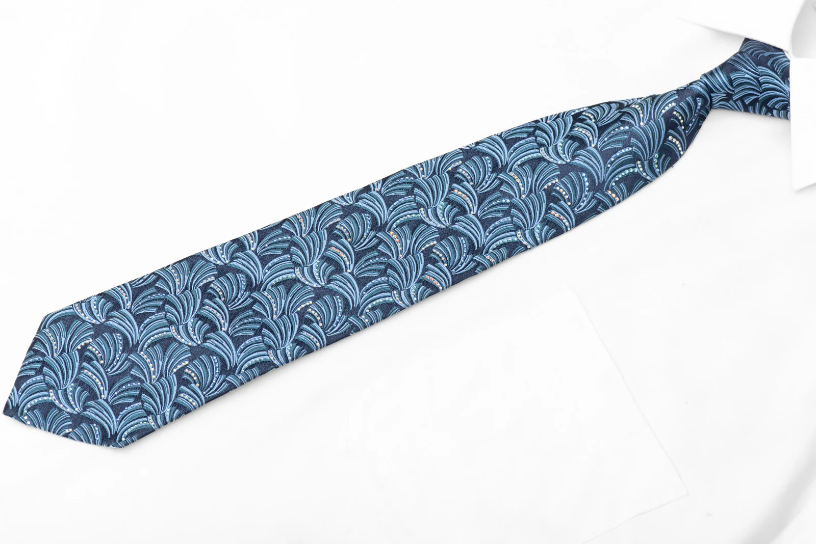 Geometric Fans On Blue Rhinestone Silk Necktie - Image 3
