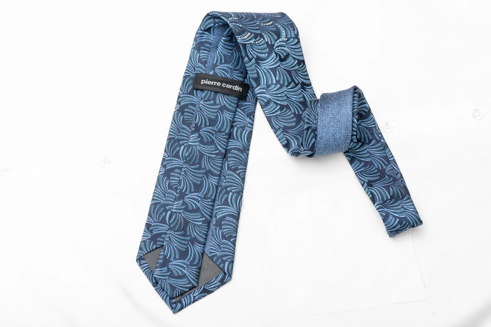 Geometric Fans On Blue Rhinestone Silk Necktie - Image 4