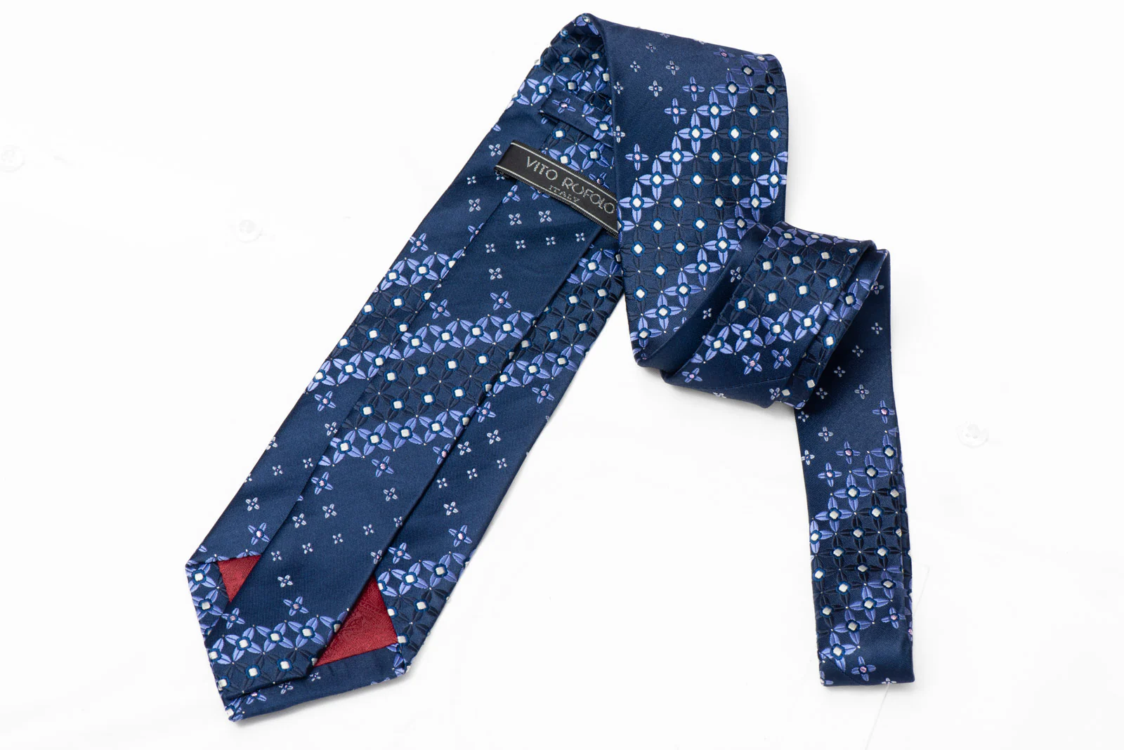 Geometric Floral On Navy Rhinestone Silk Tie With Silver Sparkles - Image 3