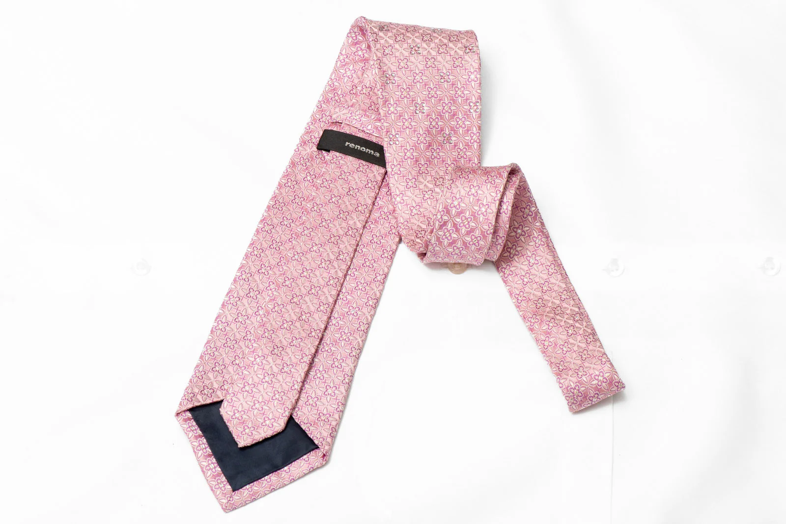 Geometric Floral On Pink Rhinestone Silk Necktie With Silver Sparkles - Image 3