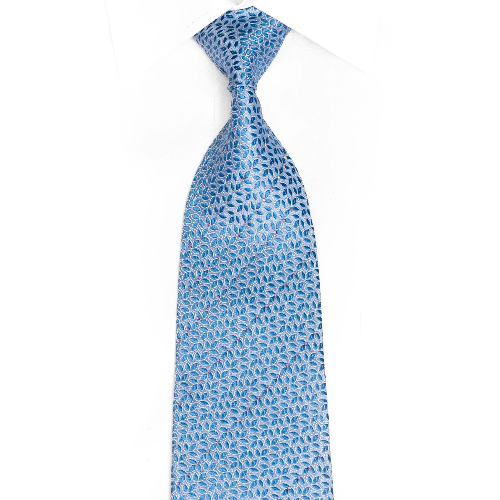 Geometric On Blue Rhinestone Silk Tie With Silver Sparkles