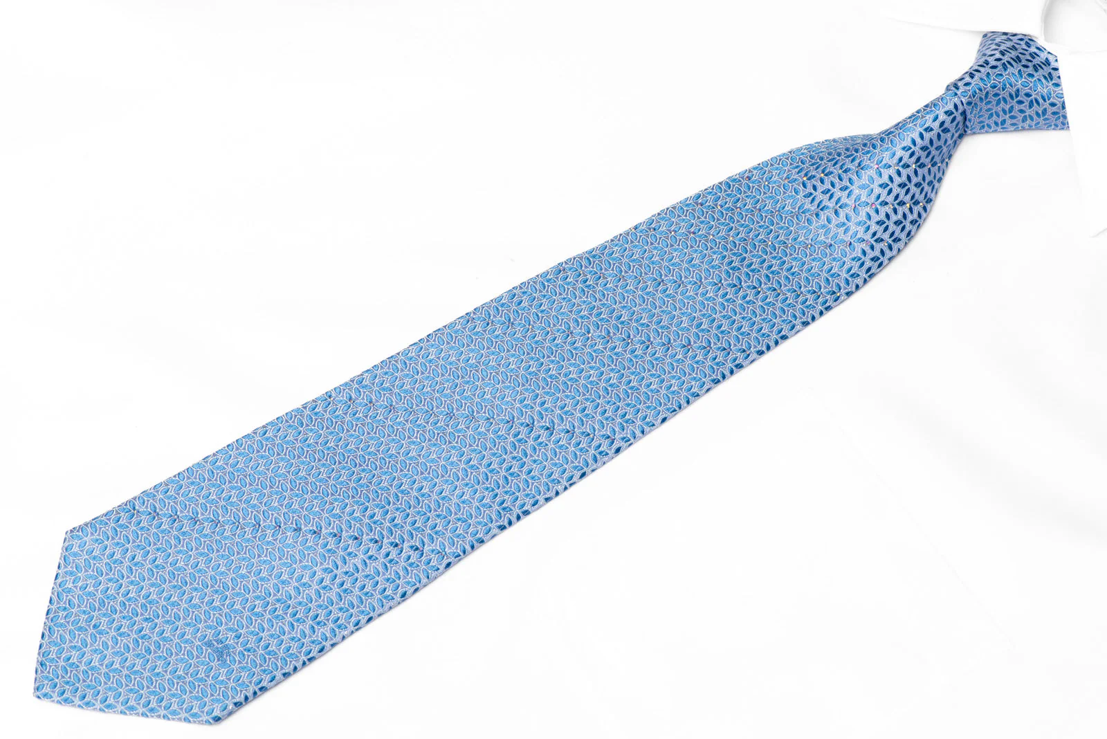 Geometric On Blue Rhinestone Silk Tie With Silver Sparkles - Image 2