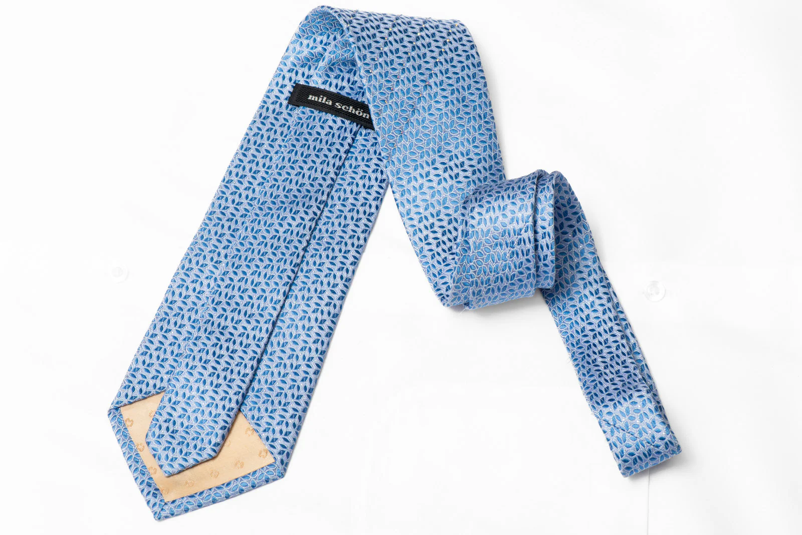 Geometric On Blue Rhinestone Silk Tie With Silver Sparkles - Image 3