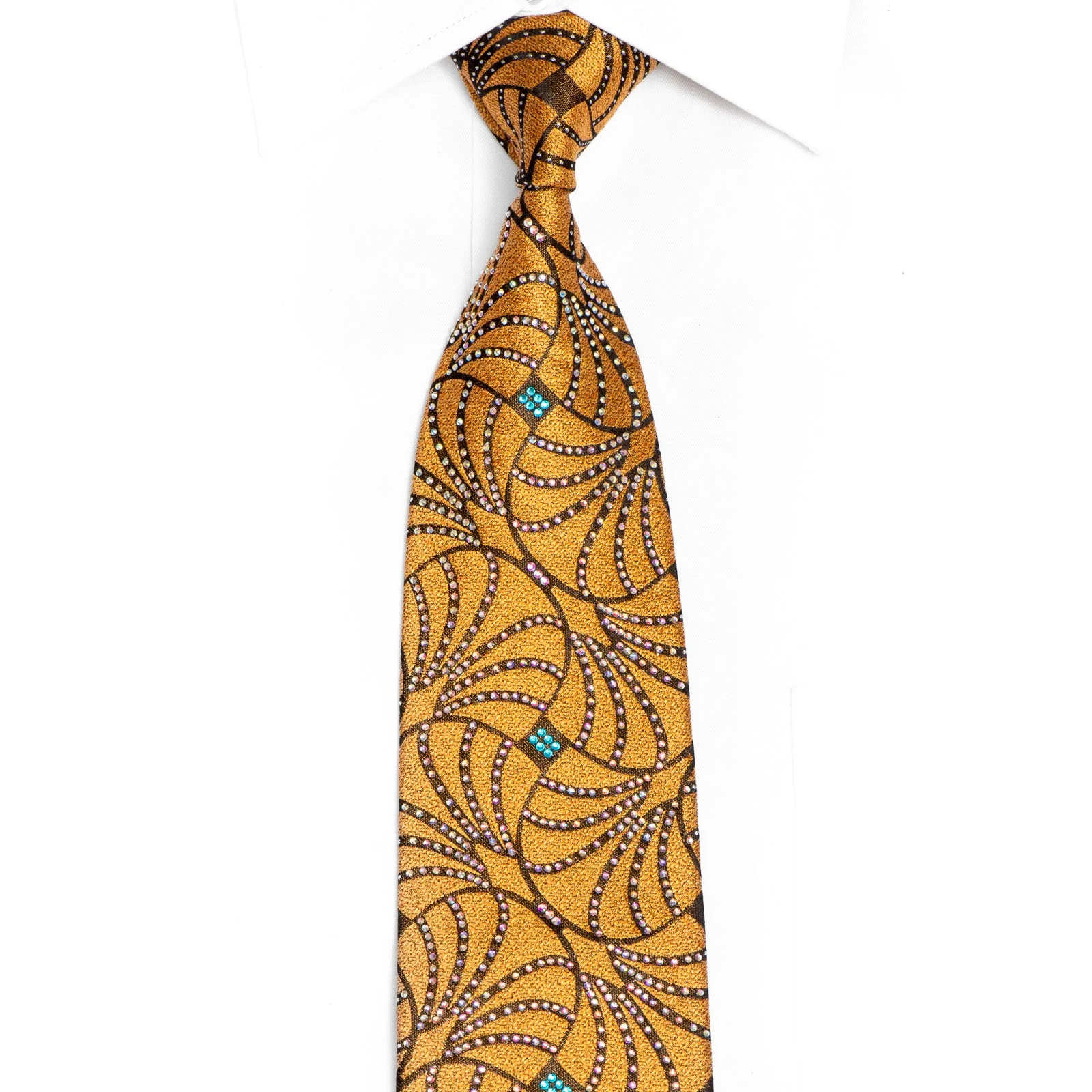 Geometric On Gold Yellow Rhinestone Silk Tie