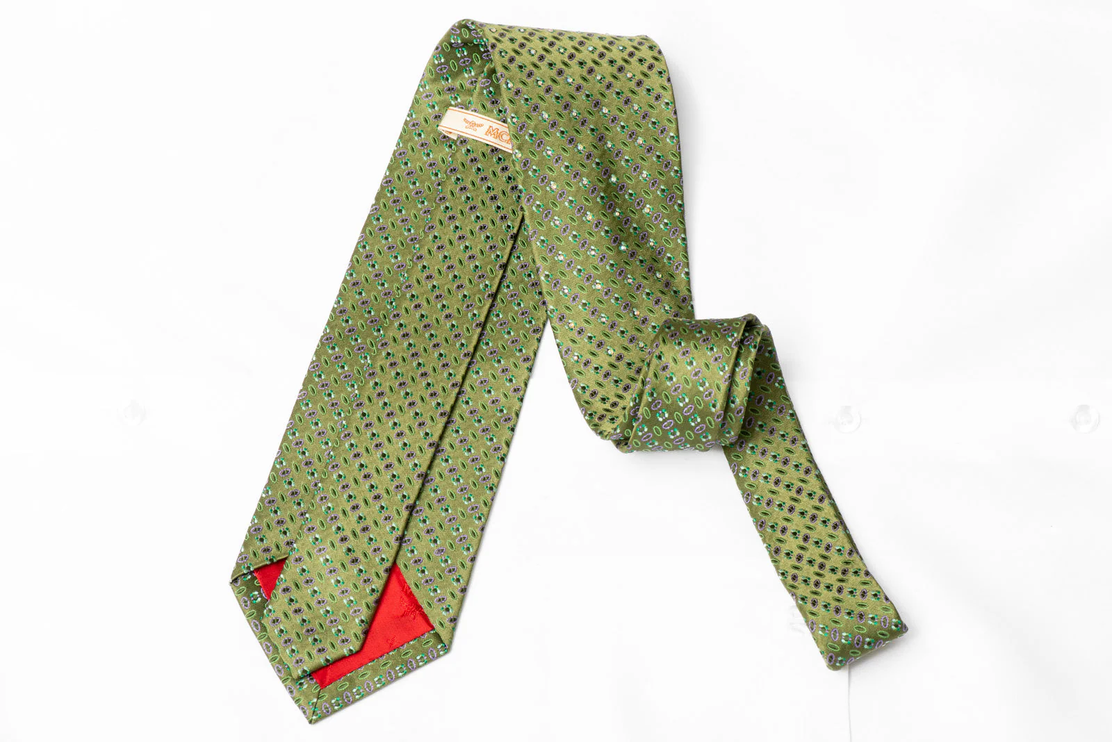 Geometric On Green Rhinestone Silk Tie - Image 3