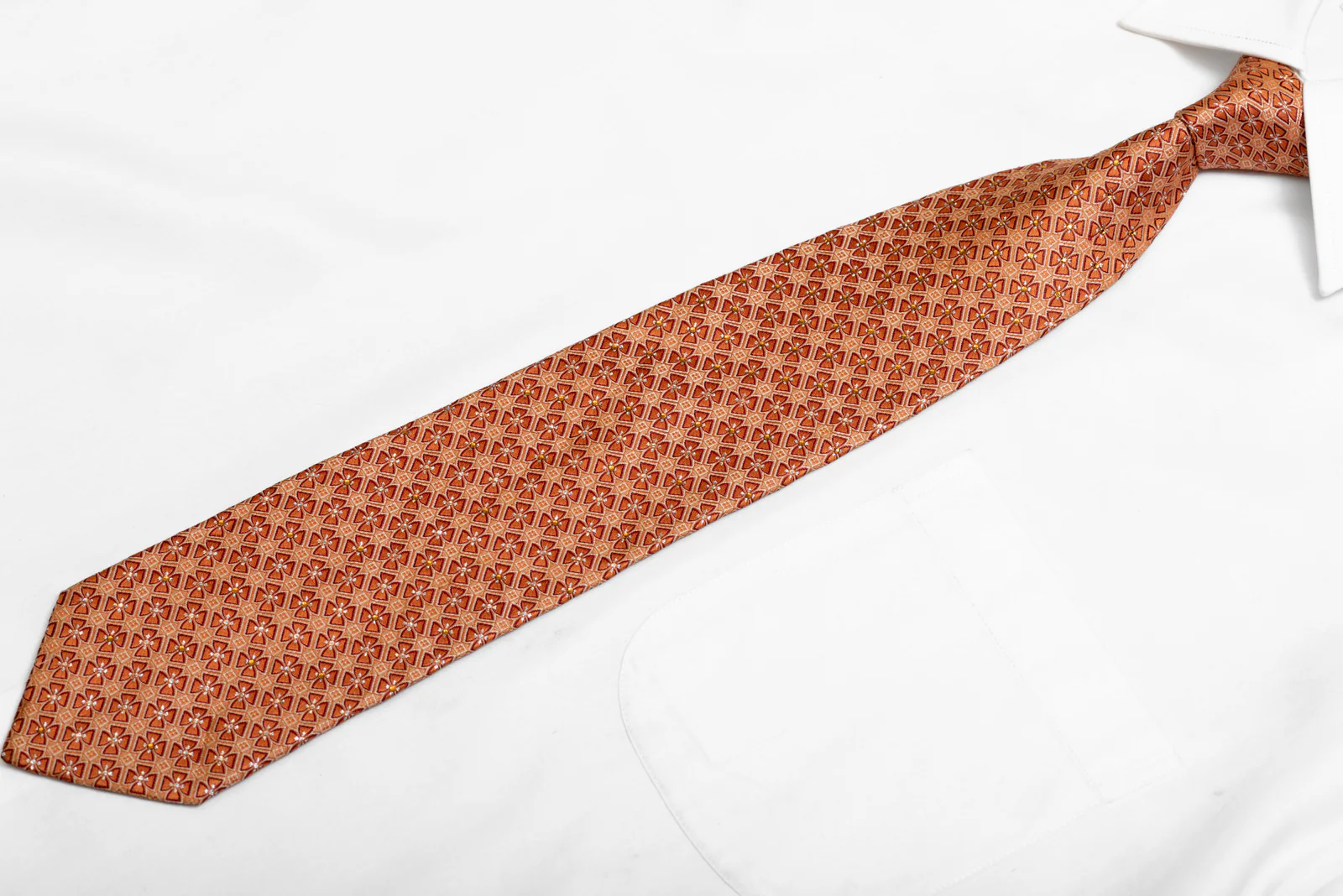 Geometric On Orange Rhinestone Silk Necktie With Silver Sparkles - Image 3