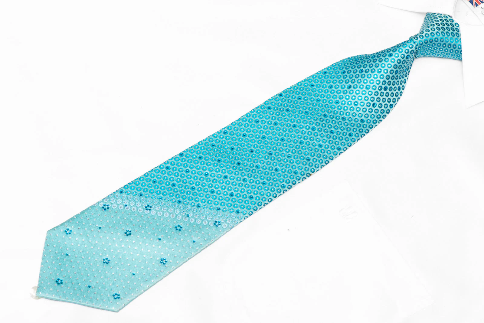 Geometric On Pale Blue Rhinestone Tie With Silver Sparkles - Image 2