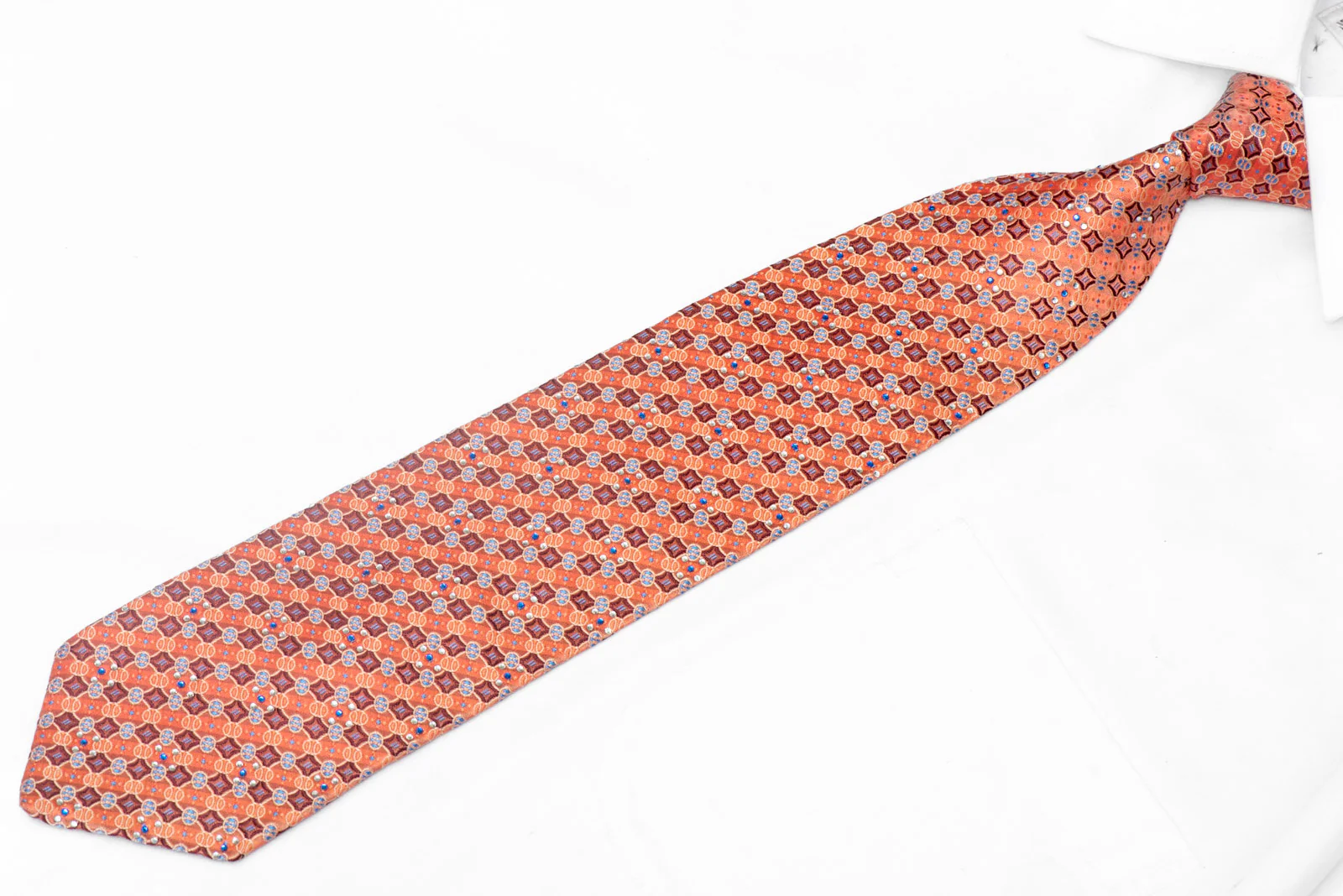 Geometric On Peach Pink Orange Rhinestone Silk Tie - Image 2