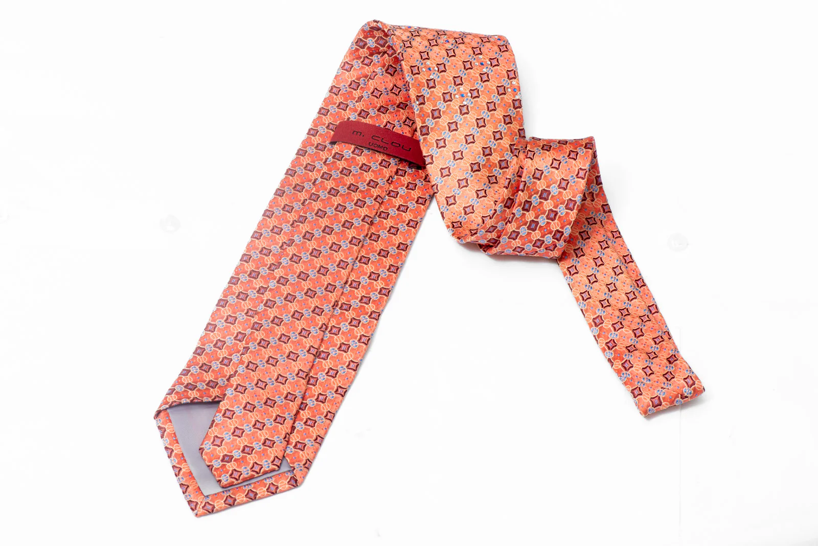 Geometric On Peach Pink Orange Rhinestone Silk Tie - Image 3