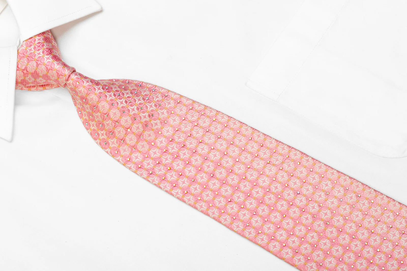 Geometric On Pink Men's Rhinestone Silk Necktie - Image 2
