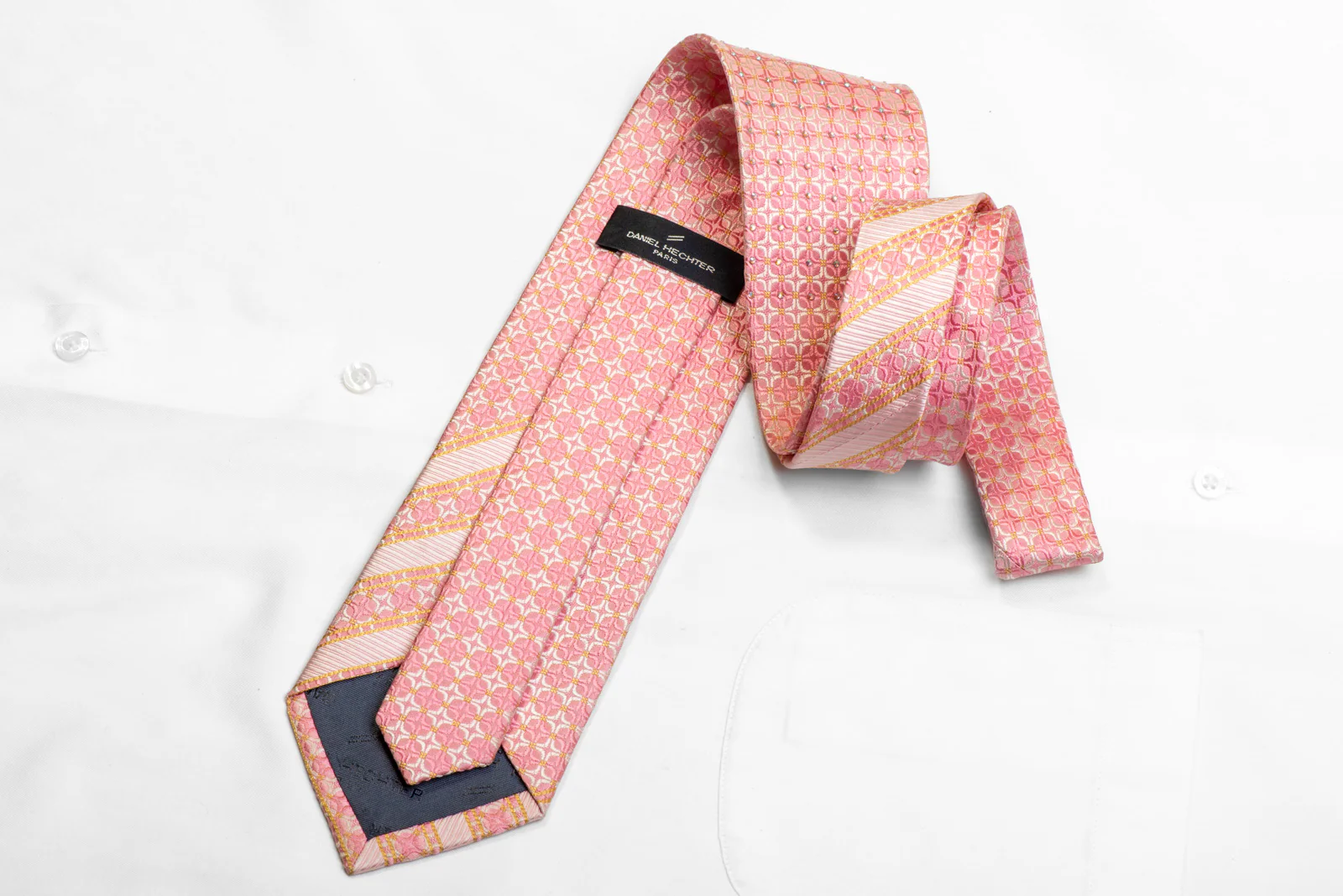 Geometric On Pink Men's Rhinestone Silk Necktie - Image 4