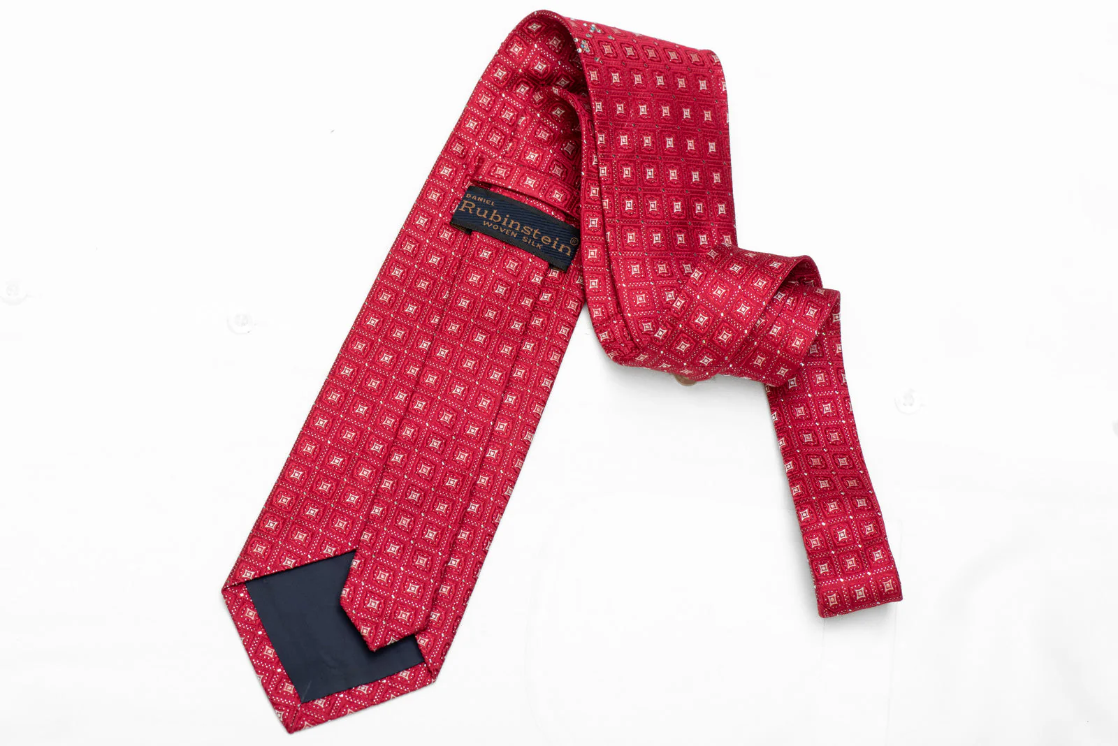 Geometric On Red Rhinestone Silk Necktie With Silver Sparkles - Image 4