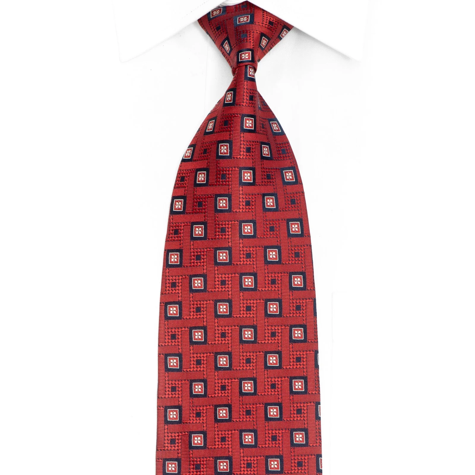 Geometric Silk Necktie - Burgundy
