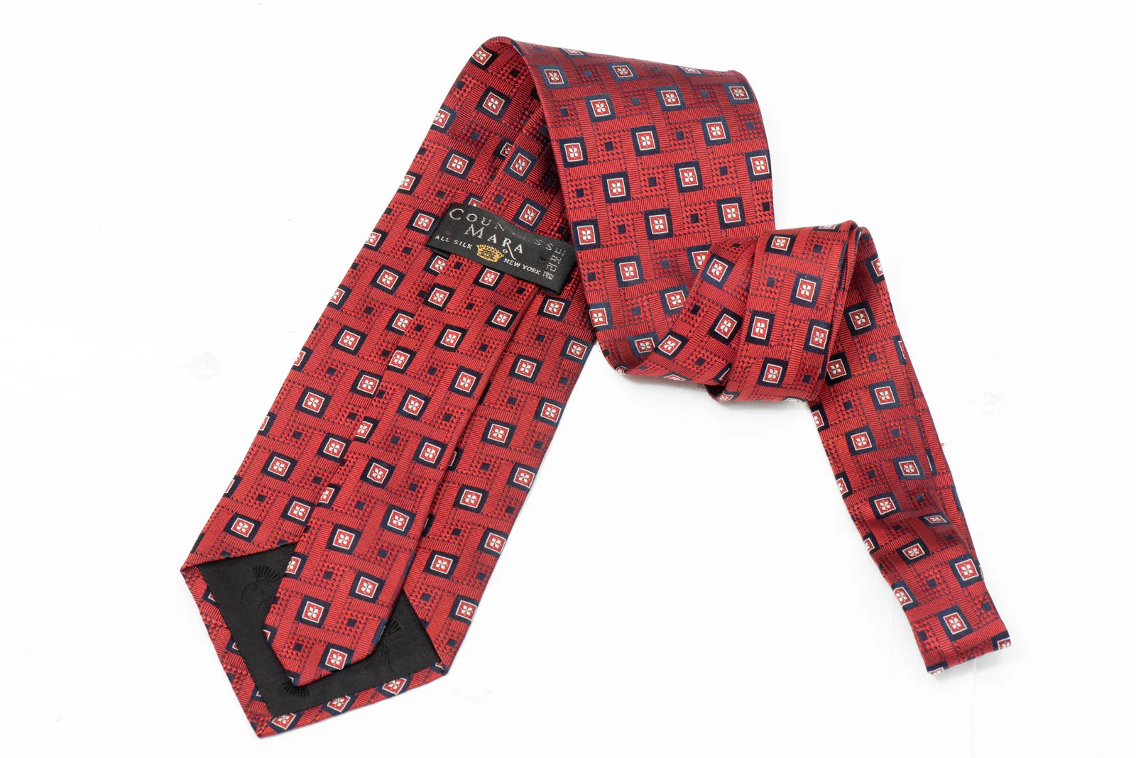 Geometric Silk Necktie - Burgundy - Image 3