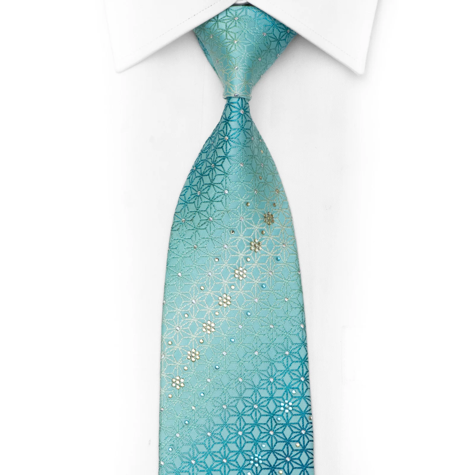 Geometric Trellis On Blue Rhinestone Tie With Silver Sparkles