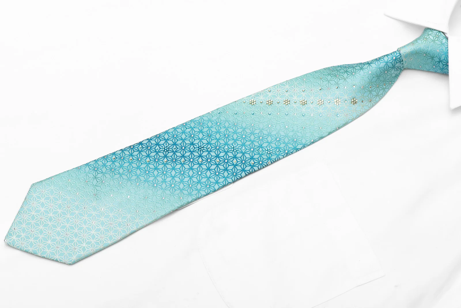 Geometric Trellis On Blue Rhinestone Tie With Silver Sparkles - Image 3