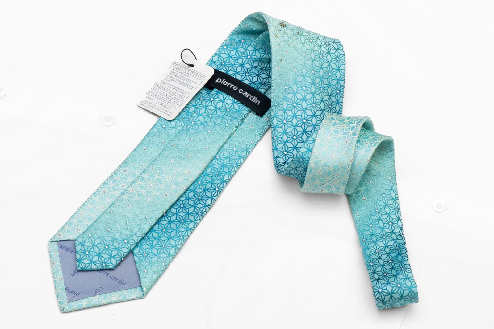 Geometric Trellis On Blue Rhinestone Tie With Silver Sparkles - Image 4