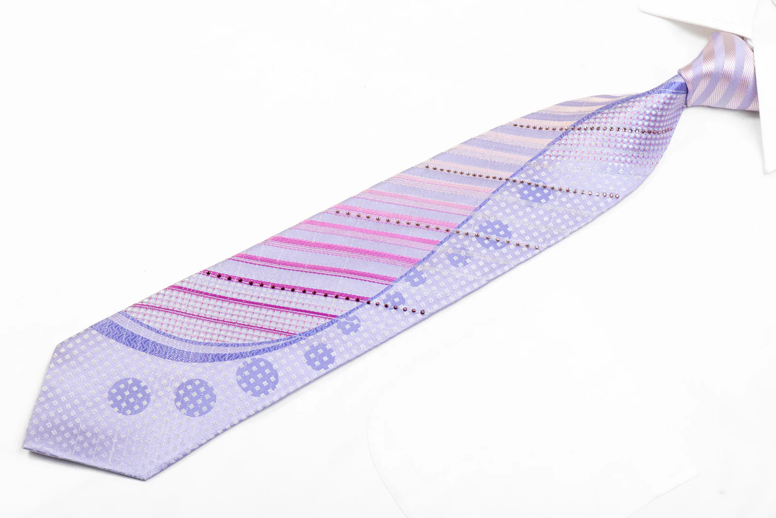 Geometric & Waves On Mauve Rhinestone Silk Necktie With Sparkles - Image 3