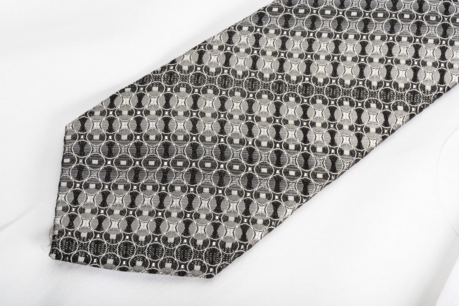 GGio Rhinestone Silk Necktie Silver Circles On Black With Sparkles - Image 5