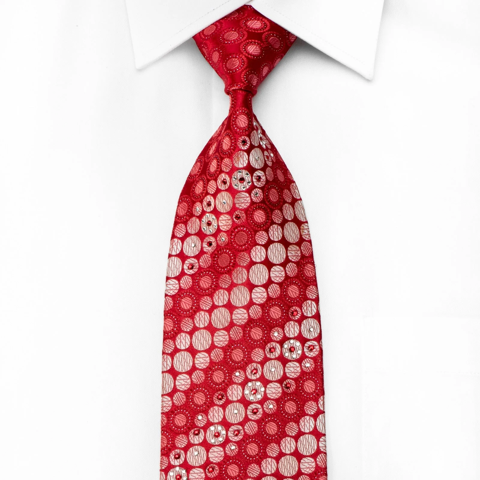 Giorgio Ferri Men's Crystal Rhinestone Silk Tie Circles On Red With Sparkles