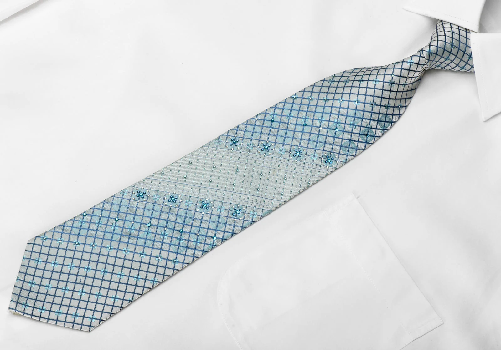 Giorgio Ferri Mens Crystal Rhinestone Silk Tie Trellis On Blue With Sparkles - Image 2