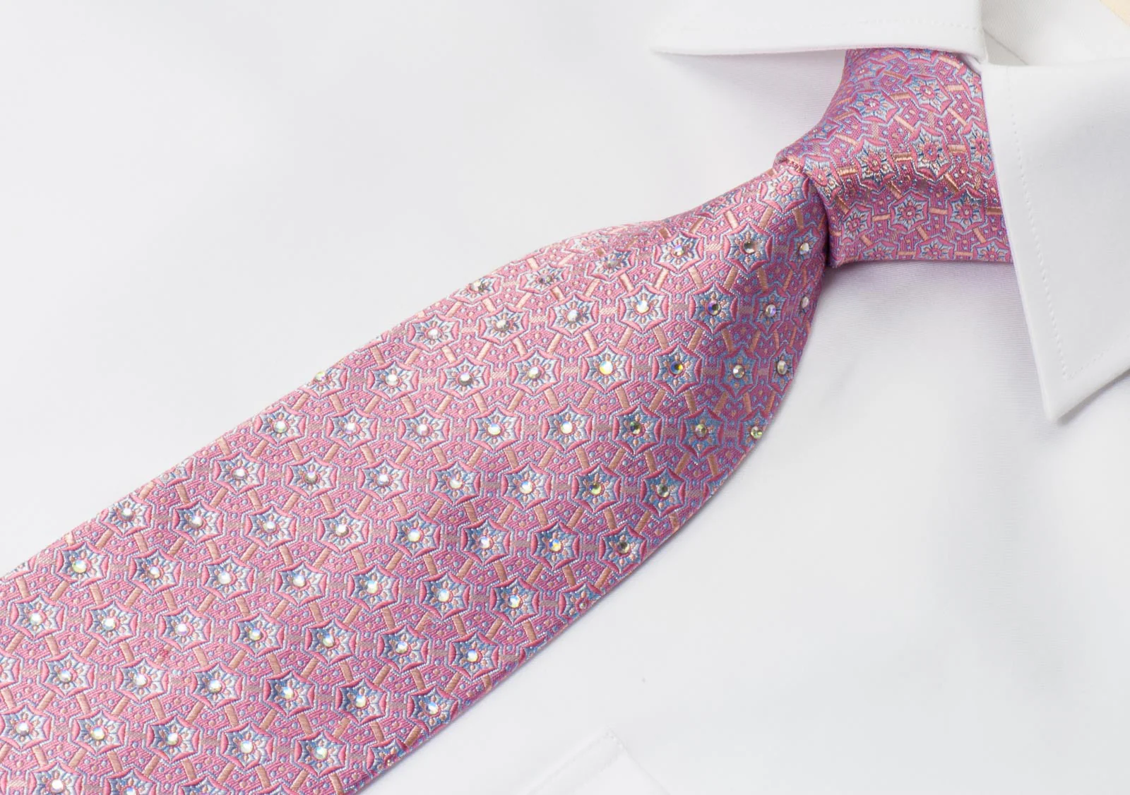 Giorgio Ferri Mens Woven Silk Rhinestone Necktie Geometric Trellis On Mauve - Image 3