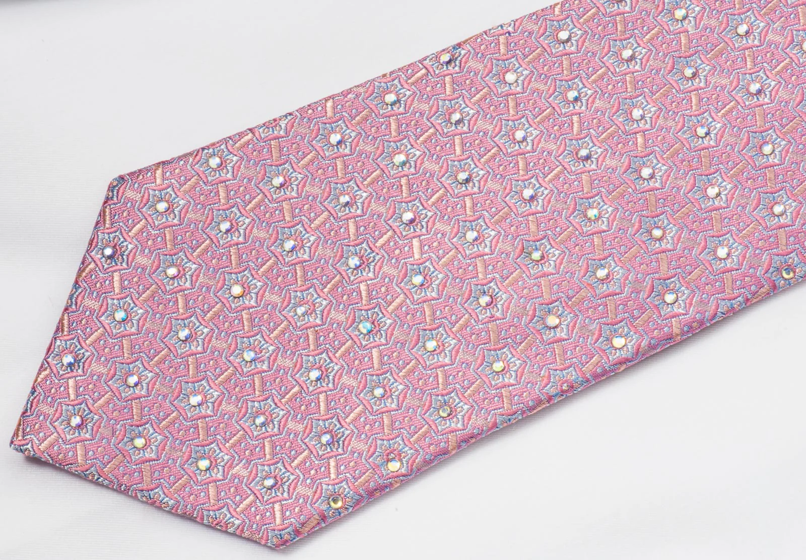 Giorgio Ferri Mens Woven Silk Rhinestone Necktie Geometric Trellis On Mauve - Image 4