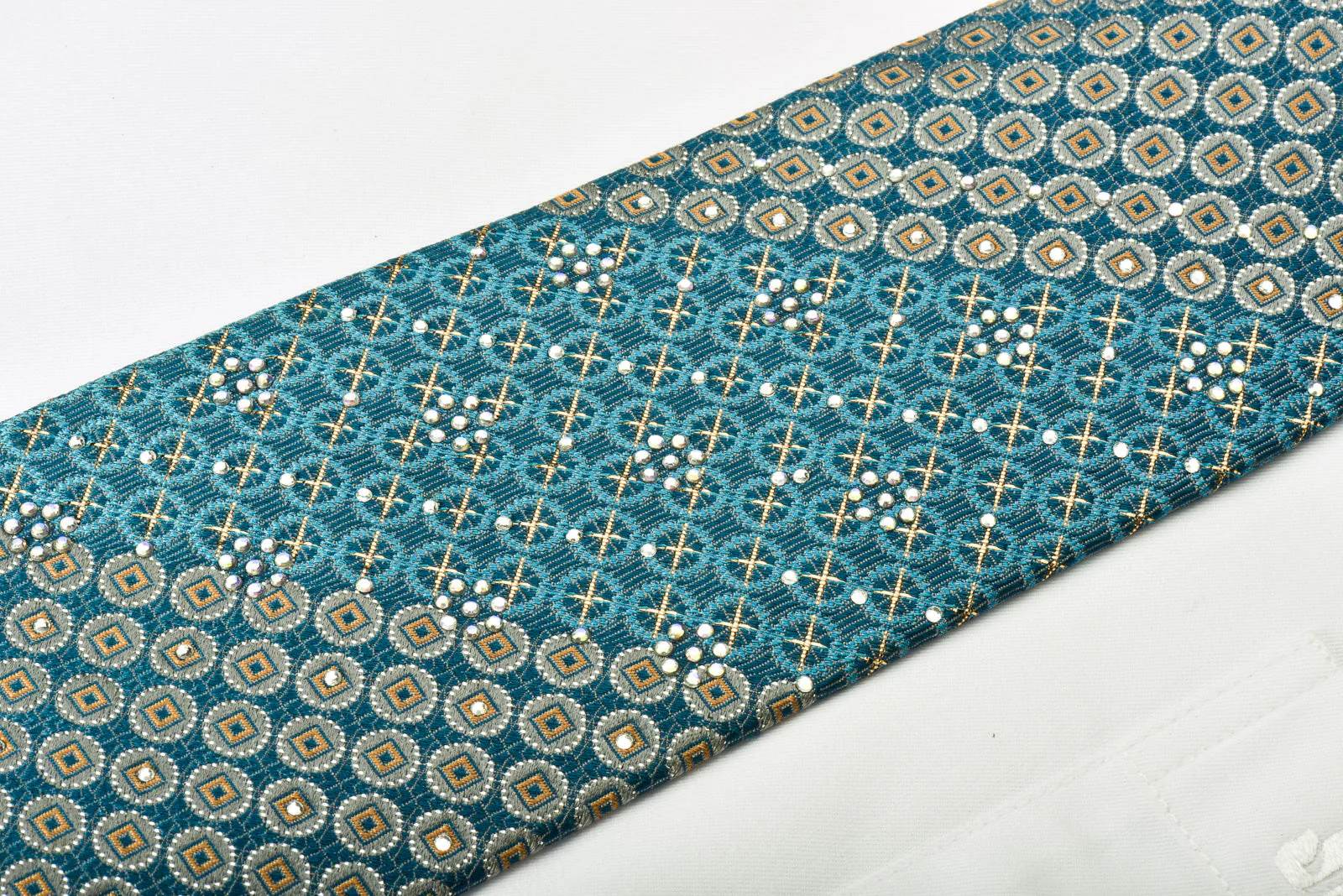 Giorgio Ferri Rhinestone Necktie Geometric On Turquoise With Gold Silver Sparkles - Image 3