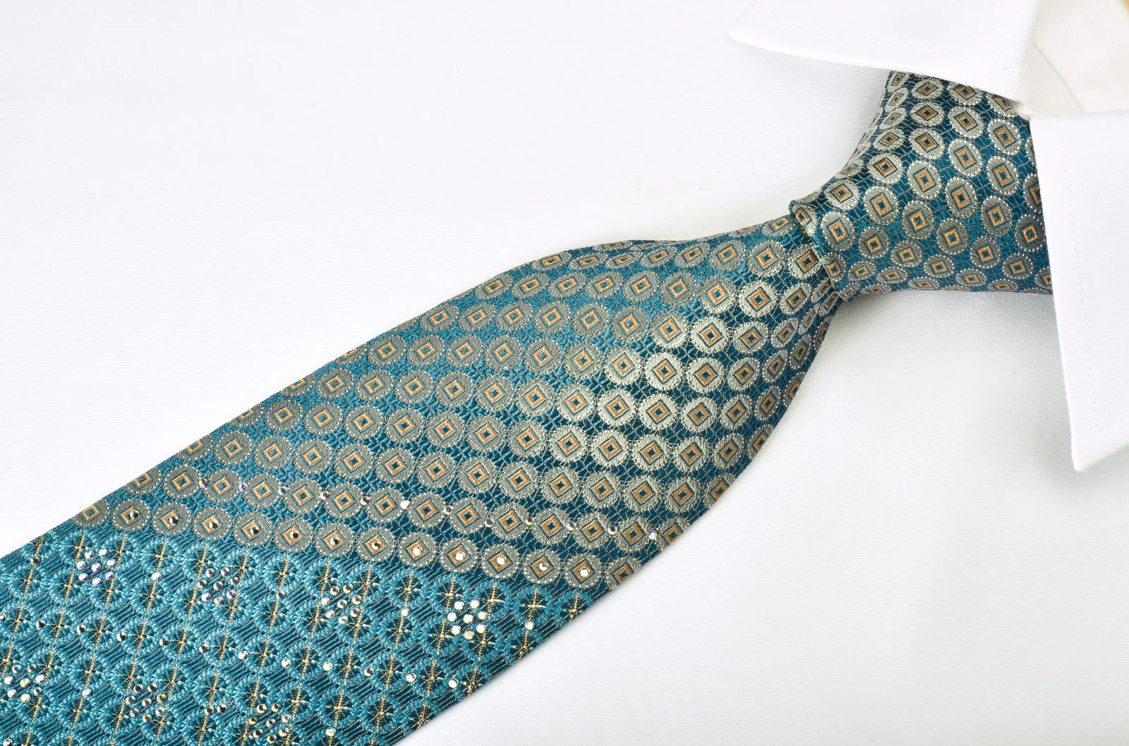 Giorgio Ferri Rhinestone Necktie Geometric On Turquoise With Gold Silver Sparkles - Image 5