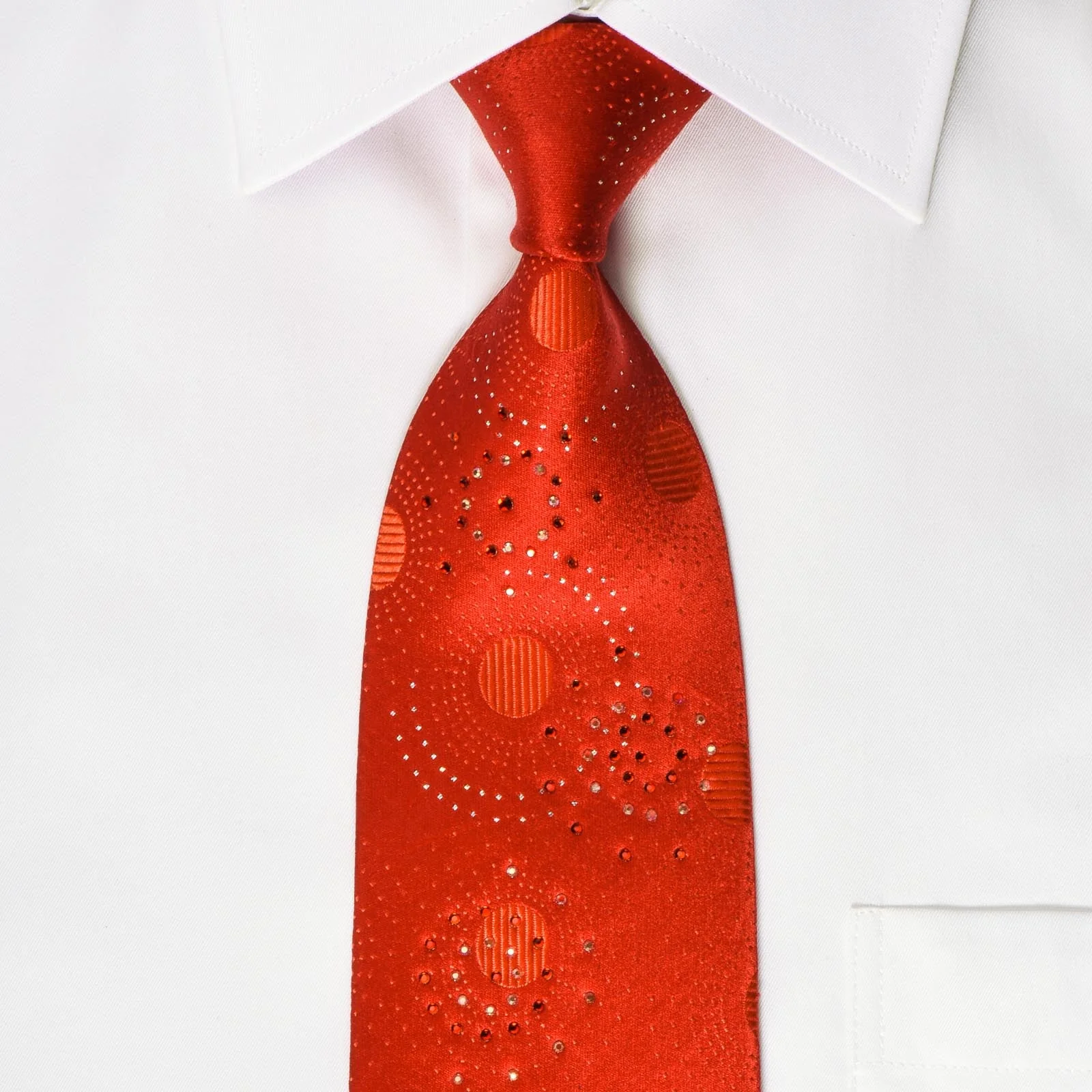Giorgio Ferri Rhinestone Silk Tie Medallions On Red With Silver Sparkles - Image 5