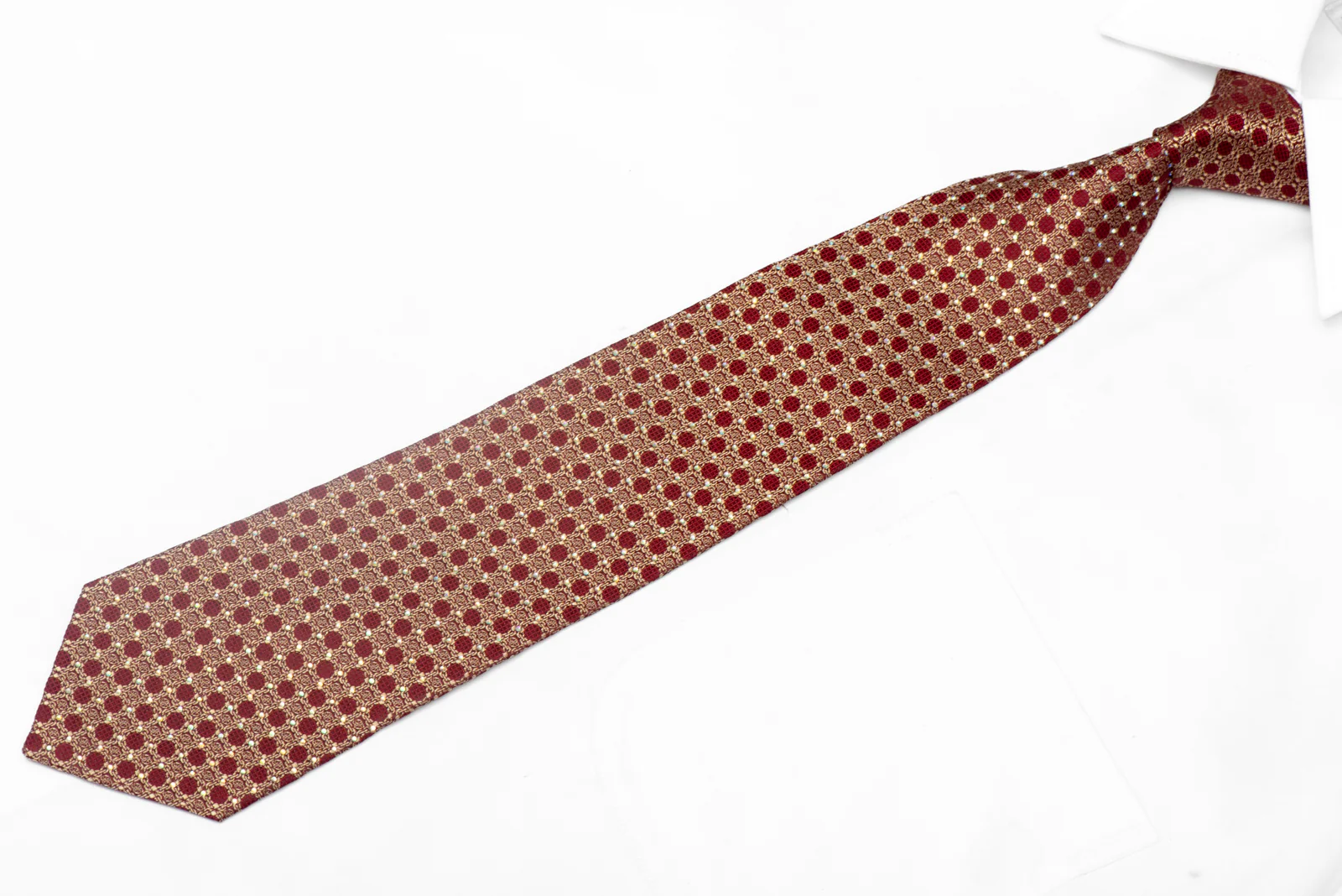 Gold Cartouche On Burgundy Rhinestone Silk Necktie With Gold Sparkles - Image 2